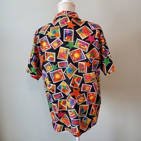 Charles Scott Vintage Women’s Short Sleeve Shirt Shoulder Pads Size M Vibrant - Picture 4 of 6